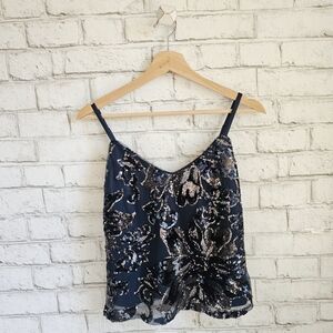 WHBM Navy Floral Sequin Cami, XSP